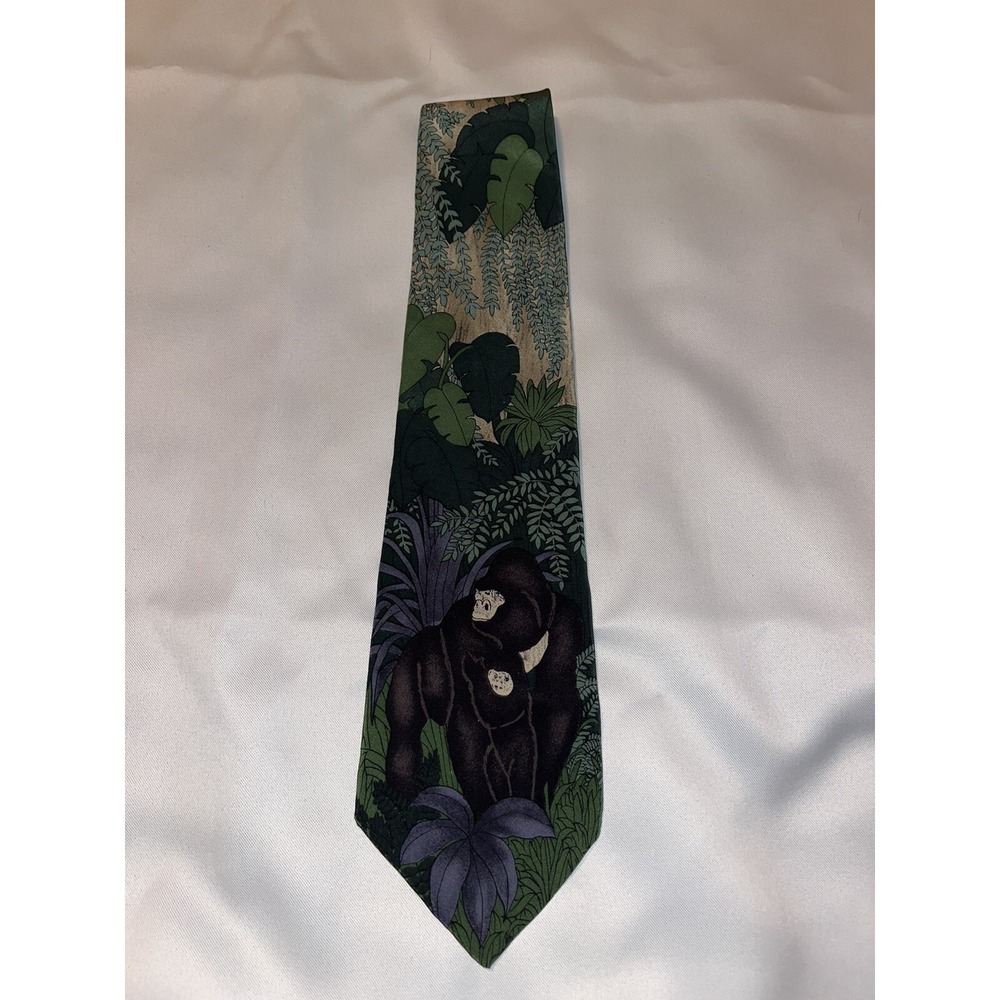 VTG  1991‎ Men TIE Silk Mountain Gorilla World Wildlife Fund WWF Green